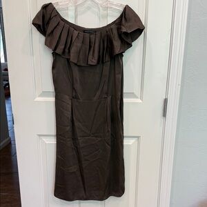 Banana Republic Brown Off-Shoulder Ruffle Midi Dress